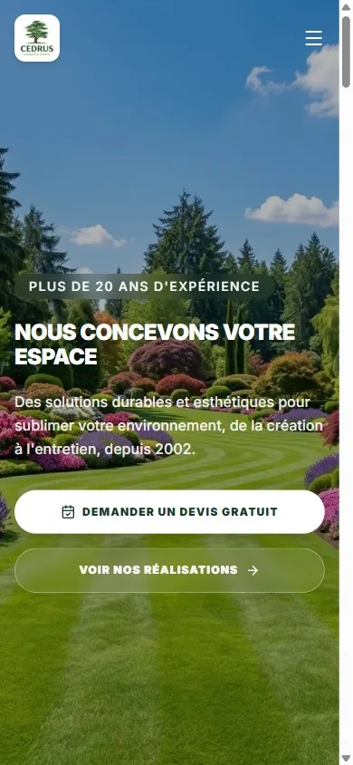 Site Cedrus Espaces Verts, vue mobile