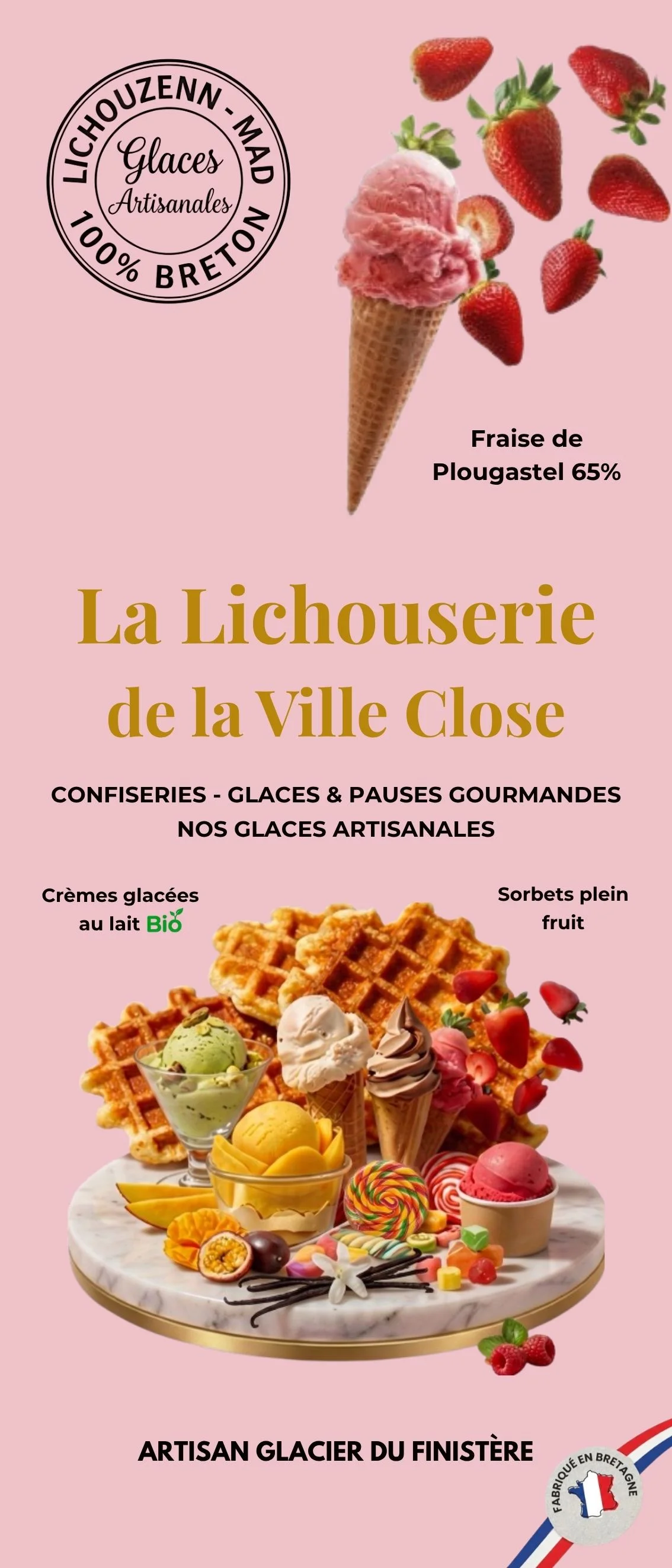 Affiche La Lichouserie de la Ville Close, glacier à Concarneau, design LUMINIA