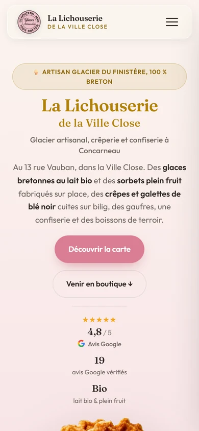 Site La Lichouserie de la Ville Close, vue mobile