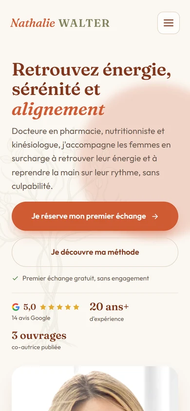 Site Nathalie Walter, vue mobile